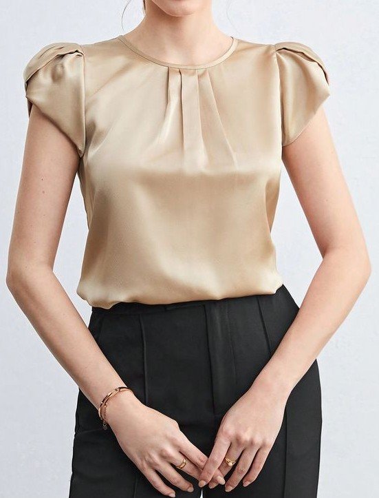 Pleated Neckline Short Puffed sleeves blouse
