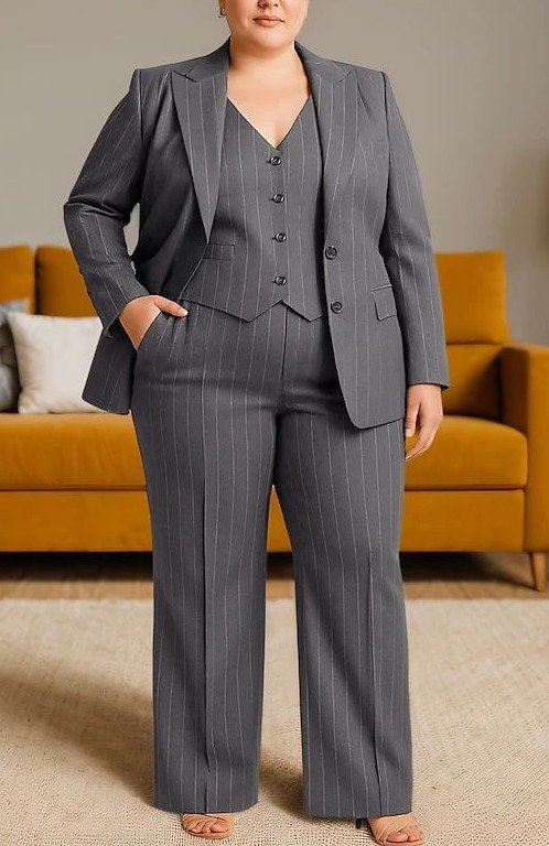 Plus size Women's 3 Pieces Pinstriped Suits