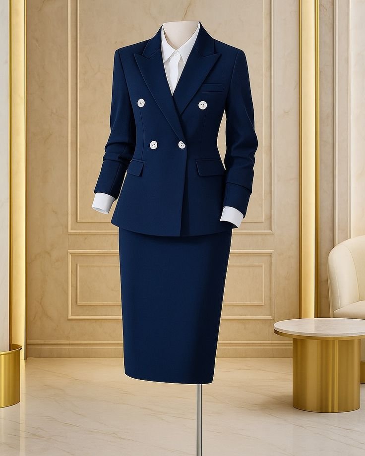 Double breasted suit with skirt