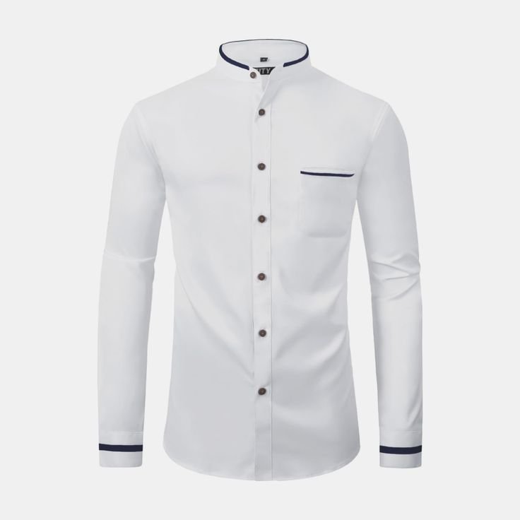 Mandarin Collar Shirt with contrast lining, button & cuffs