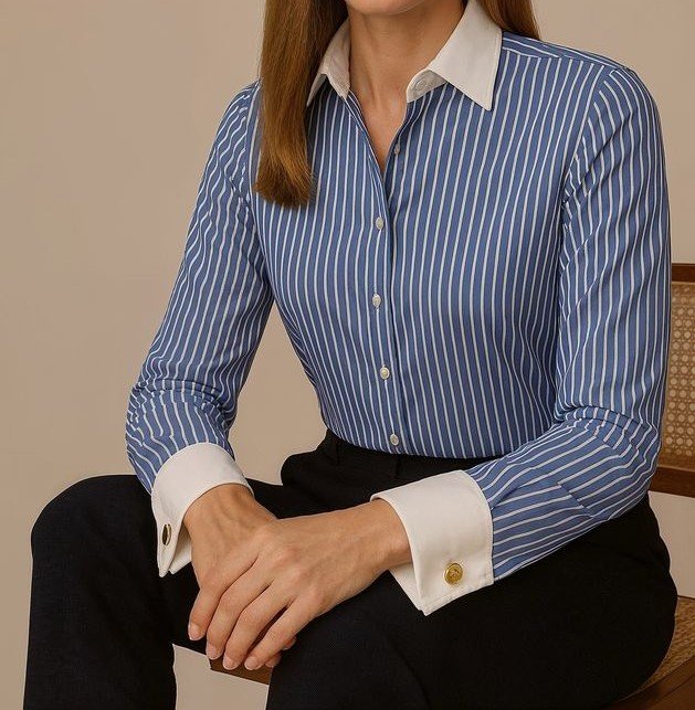 Pinstripe shirt with Contrast Collar and Cuffs (Banker Shirt)